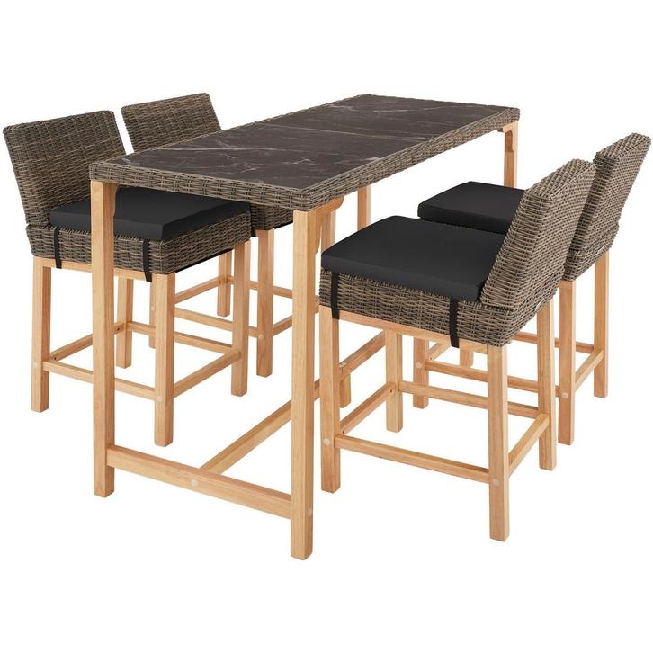 tectake Wicker bartafel Lovas met 4 stoelen Latina - natuur, Tuin en Terras, Tuinsets en Loungesets, Verzenden