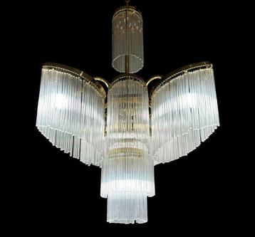 Lampe à suspendre - Laiton, Verre - Lustre en cascade