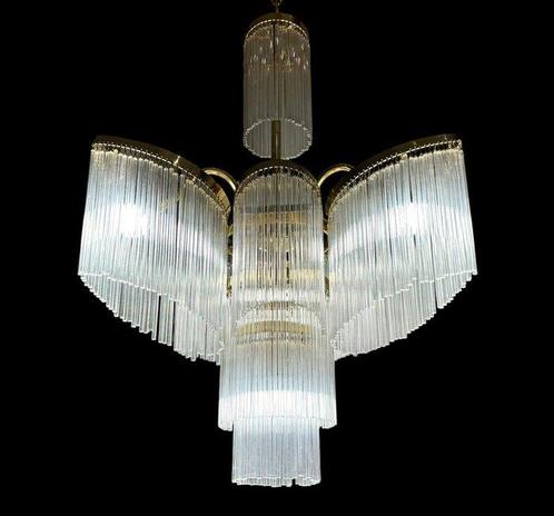 Lampe à suspendre - Laiton, Verre - Lustre en cascade, Antiek en Kunst, Curiosa en Brocante