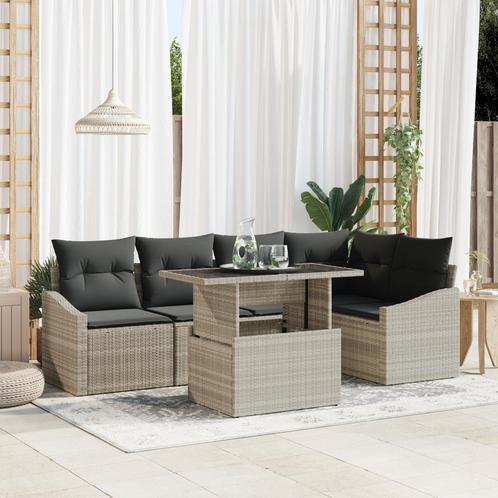 vidaXL 6-delige tuinsofa set met kussens in lichtgrijs poly, Tuin en Terras, Tuinsets en Loungesets, Nieuw, Verzenden