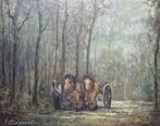 Colpaert Pros (1923-1990) - Boer en paarden in het bos, Antiek en Kunst