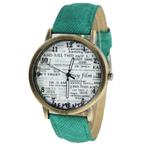 Fako® - Horloge - Krantenkoppen - Groen, Handtassen en Accessoires, Horloges | Dames, Nieuw, Verzenden