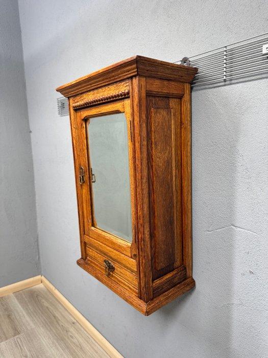 Eikenhouten wandkast met spiegeldeur - Kast - Hout -, Antiek en Kunst, Curiosa en Brocante