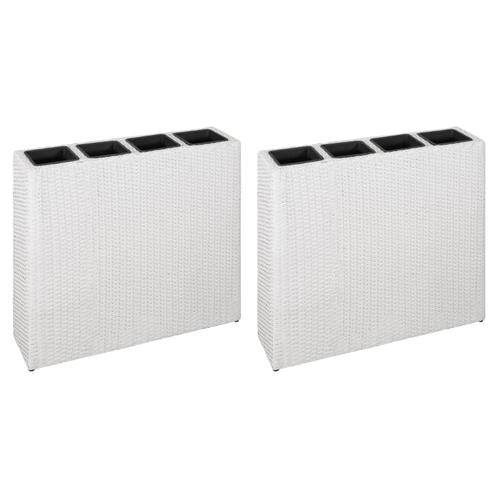 vidaXL Plantenbak verhoogd met 4 potten 2 st poly rattan wit, Tuin en Terras, Bloempotten, Nieuw, Verzenden