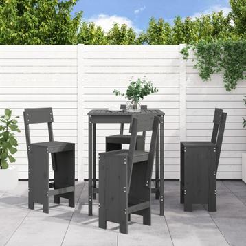 vidaXL 5-delige Tuinbarset massief grenenhout grijs, Verzenden