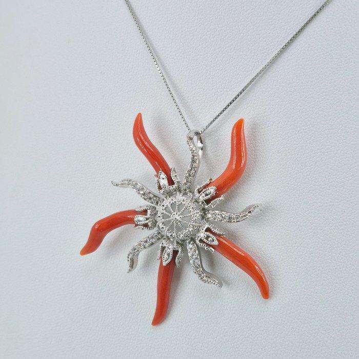 Bloedkoraal - Zilver - Ketting met hanger - CORALLO, Antiek en Kunst, Curiosa en Brocante