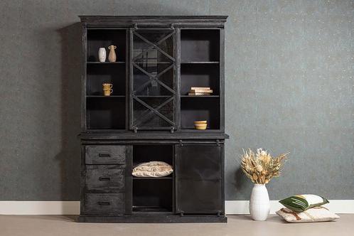 Buffetkast Mangohout Milan 140 X Zwart, Huis en Inrichting, Kasten | Buffetkasten, Nieuw, Verzenden