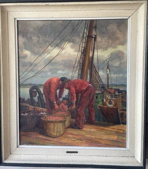 Jos Van Belleghem (1894-1970) - Shrimp fishers at Nieuwpoort, Antiek en Kunst, Kunst | Schilderijen | Klassiek