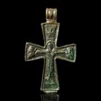 Byzantijns Brons grote dubbelzijdige Reliquary Cross-hanger