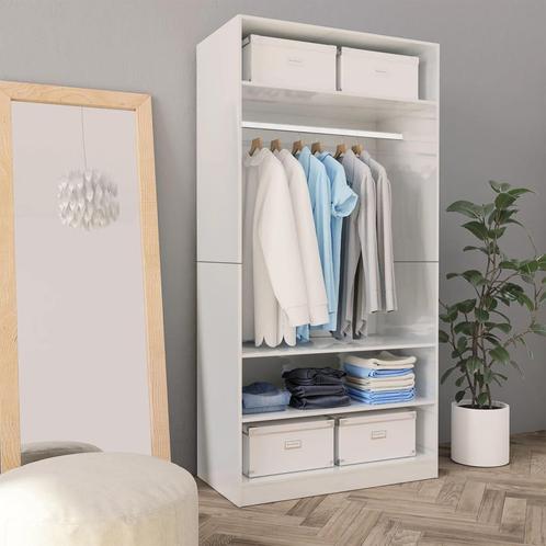 vidaXL Kledingkast 100x50x200 cm bewerkt hout hoogglans wit, Huis en Inrichting, Kasten | Kleerkasten, Nieuw, Verzenden