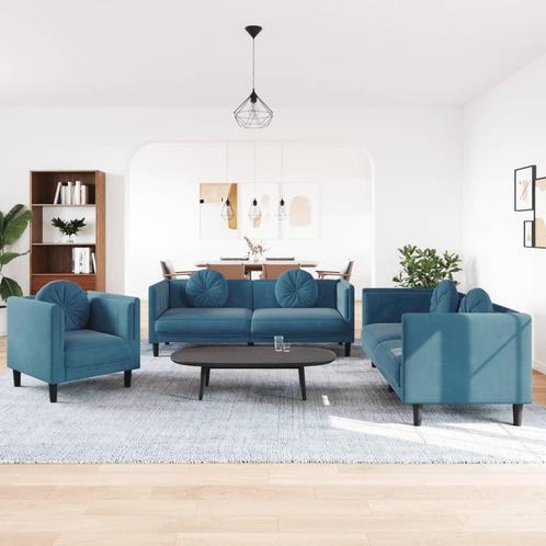 vidaXL 3-delige Loungeset met kussens fluweel blauw, Maison & Meubles, Canapés | Salons, Envoi