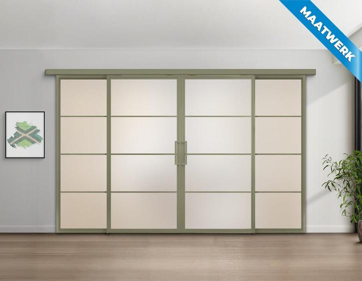 Dubbele stalen Schuifdeuren met koofsysteem en glaspanelen 4, Doe-het-zelf en Bouw, Raamkozijnen en Schuifdeuren, Nieuw, Inclusief glas