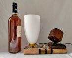 Lamp - Art-deco-lamp - opalijn glas - marmer - eikenhout -