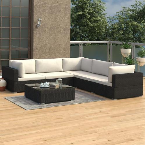 vidaXL 6-delige Loungeset met kussens poly rattan zwart, Tuin en Terras, Tuinsets en Loungesets, Loungeset, Nieuw, Verzenden