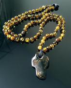 Ambre Collier pendentif en ambre vintage, amulette croix,