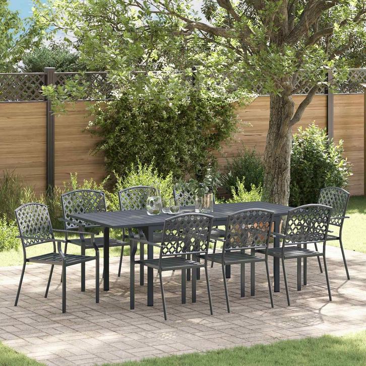 vidaXL Tuin Eettafel Set 9 pcs Antraciet Staal, Tuin en Terras, Tuinsets en Loungesets, Nieuw, Verzenden
