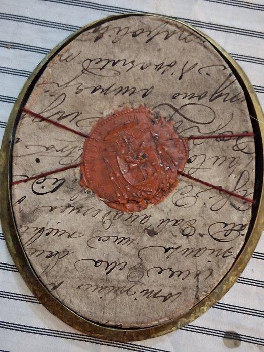 Reliekhouder - Brons, Textiel, Papier, Glas - 1850-1900 -, Antiek en Kunst, Kunst | Niet-Westerse kunst