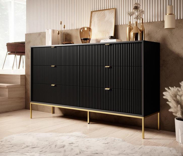 Dressoir mat zwart 154x39x83 cm goud hotel chique, Huis en Inrichting, Kasten | Overige, Nieuw, Verzenden