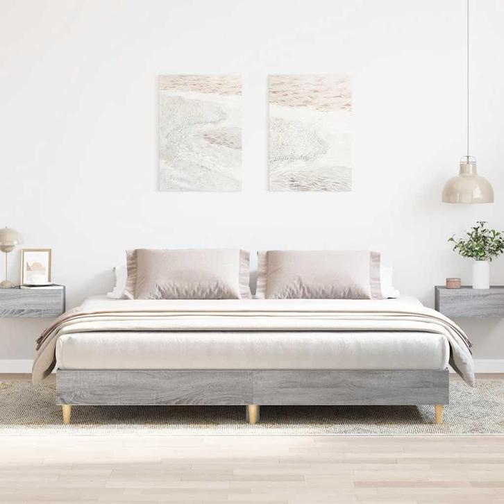 vidaXL Bedframe zonder matras 200x200 cm spaanplaat grijs, Maison & Meubles, Chambre à coucher | Lits, Envoi
