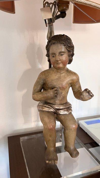 Tafellamp - Hout, Metaal, Glas - Beeld van een kind of, Antiquités & Art, Curiosités & Brocante