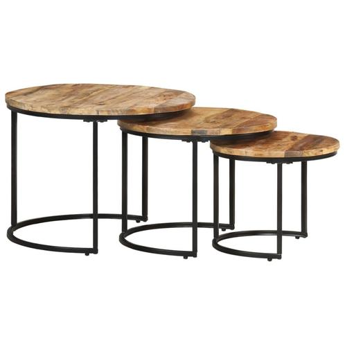 vidaXL 3-delige Tafeltjesset ruw mangohout, Maison & Meubles, Tables | Tables de salon, Envoi