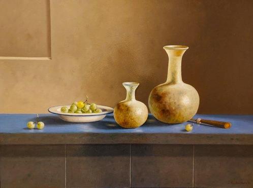 Jan Hoedemakers (1949) - Stilleven met romeins glaswerk, Antiek en Kunst, Kunst | Schilderijen | Klassiek