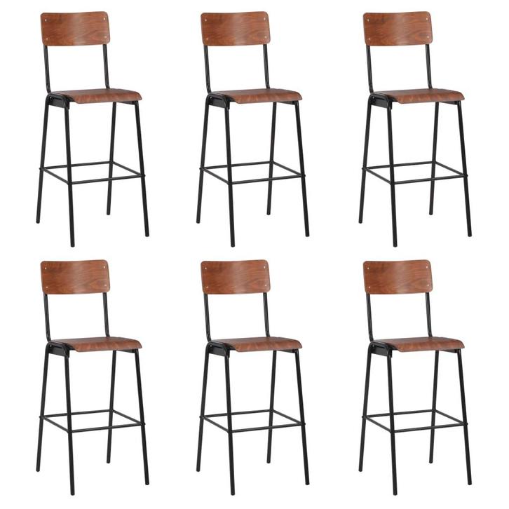 vidaXL Barstoelen 6 st massief multiplex staal, Huis en Inrichting, Barkrukken, Nieuw, Verzenden