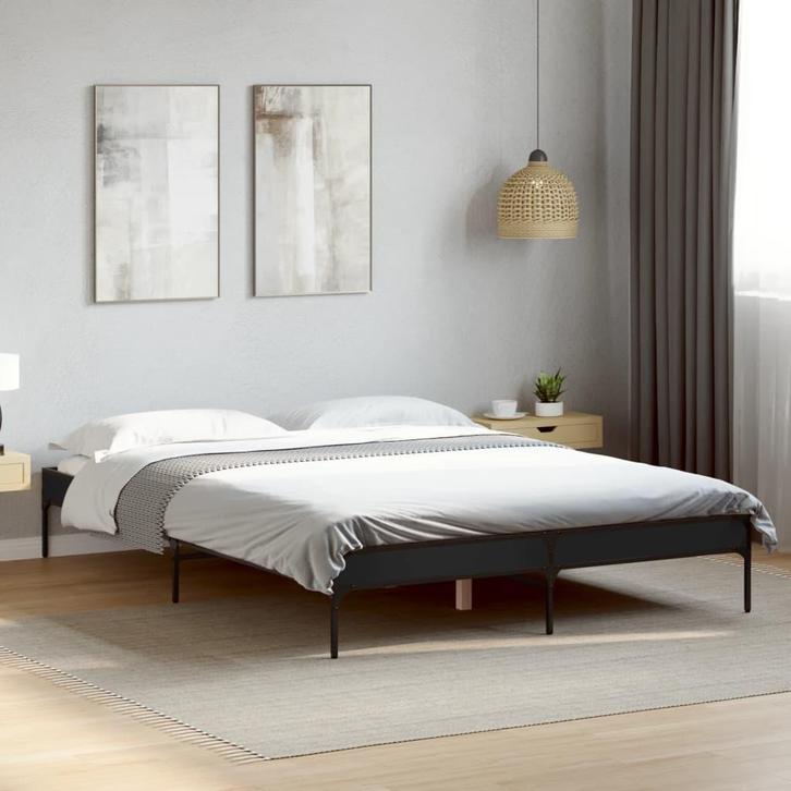 vidaXL Bedframe bewerkt hout metaal zwart 120x200 cm, Maison & Meubles, Chambre à coucher | Lits, Envoi