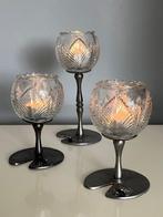 Kaarsenhouder (3) - Tin, Glas - Kikker op lelieblad