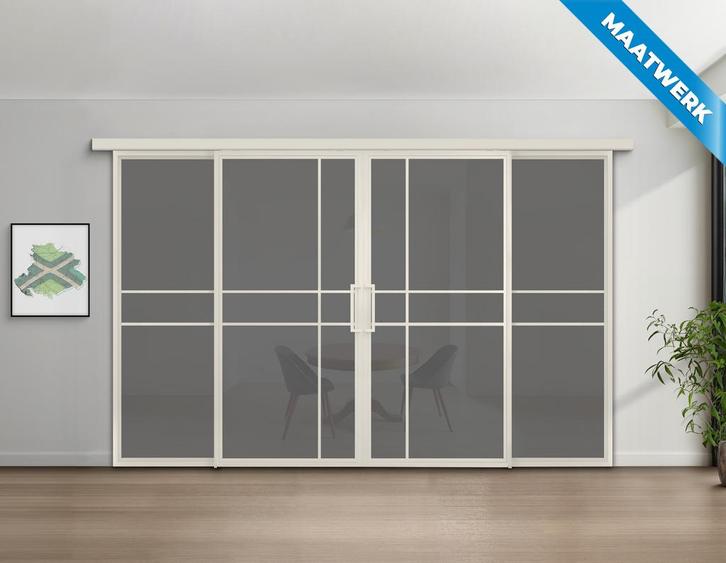 Dubbele stalen Schuifdeuren met koofsysteem en glaspanelen 6, Doe-het-zelf en Bouw, Raamkozijnen en Schuifdeuren, Nieuw, Inclusief glas