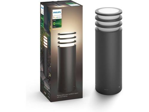 Philips Hue Lucca sokkellamp - warmwit licht - zwart - laag, Tuin en Terras, Buitenverlichting, Zo goed als nieuw, Verzenden