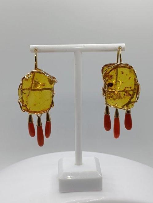 Sans Prix de Réserve - Boucles doreilles Argent, Ambre, Handtassen en Accessoires, Oorbellen