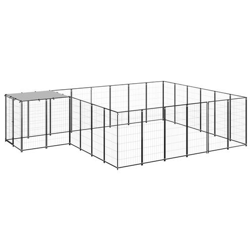 vidaXL Hondenkennel 12,1 m² staal zwart, Dieren en Toebehoren, Hondenbenches, Nieuw, Verzenden