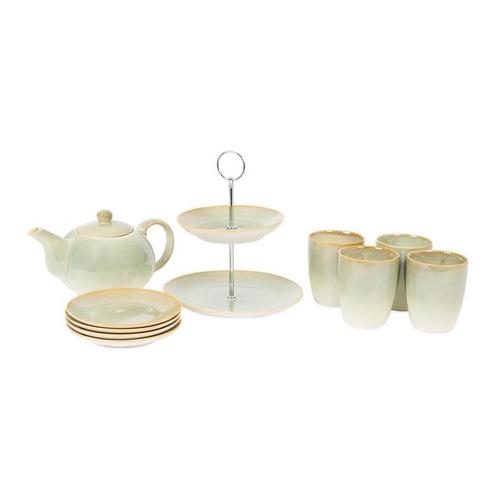 Theeservies - Mintgroen - 10-delig, Huis en Inrichting, Keuken | Servies, Nieuw, Aardewerk, Verzenden