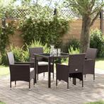 vidaXL Tuin Eettafel Set met kussen 5 pcs Bruin Poly rattan, Verzenden, Nieuw