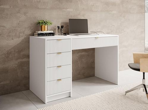 Meubella bureau Tavares wit goud 120 cm, Huis en Inrichting, Bureaus, Nieuw, Verzenden