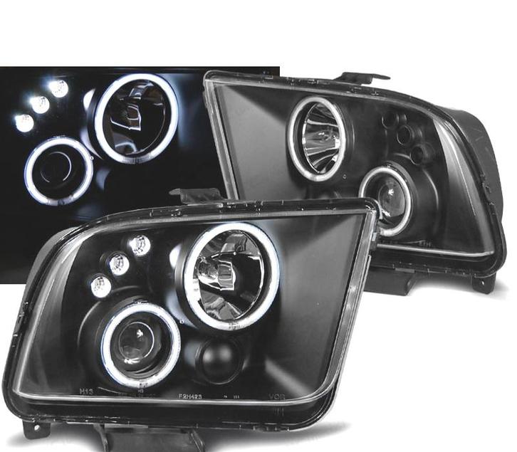PHARES POUR FORD MUSTANG 04-09 ANGEL EYES LEDS NOIR, Auto-onderdelen, Verlichting, Verzenden