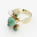 Ring - 14 karaat Geel goud - 2.57ct. tw. Turquoise - Parel