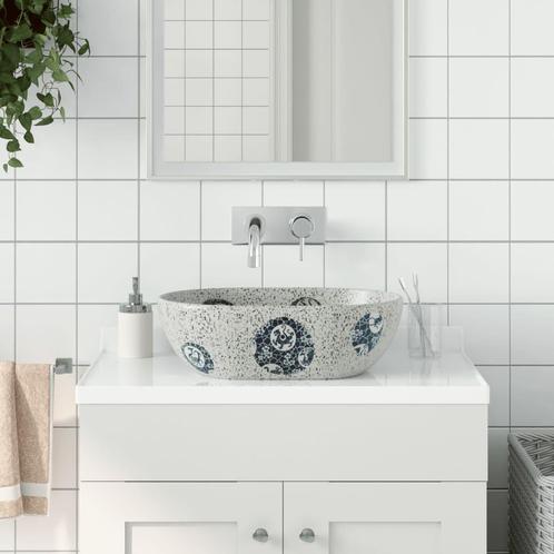 vidaXL Opzetwasbak ovaal 47x33x13 cm keramiek grijs en blauw, Doe-het-zelf en Bouw, Sanitair, Nieuw, Verzenden