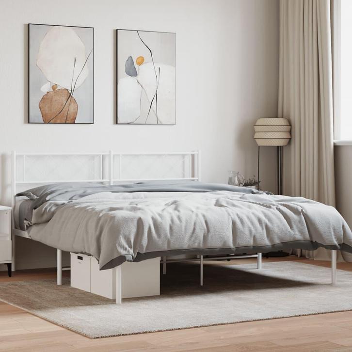 vidaXL Bedframe met hoofdbord metaal wit 140x200 cm, Huis en Inrichting, Slaapkamer | Bedden, Nieuw, Verzenden