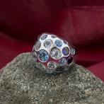 Witgouden gebolde ring met aquamarijn en Amethist, Gebruikt, Overige kleuren, Ophalen of Verzenden, Kleiner dan 17