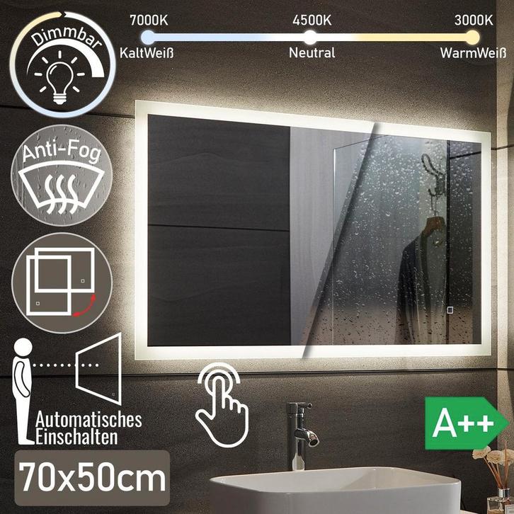 Aquamarin® Led-badkamerspiegel, 50 x 70 cm, condensvrij, dim, Huis en Inrichting, Overige Huis en Inrichting, Verzenden