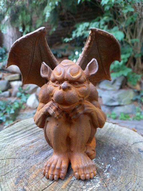 sculptuur, SITTING GARGOLYE, DEMON - 16 cm - Gietijzer, Antiek en Kunst, Curiosa en Brocante