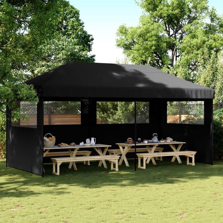 vidaXL Partytent inklapbaar pop-up met 3 zijwanden zwart, Tuin en Terras, Partytenten, Nieuw, Verzenden