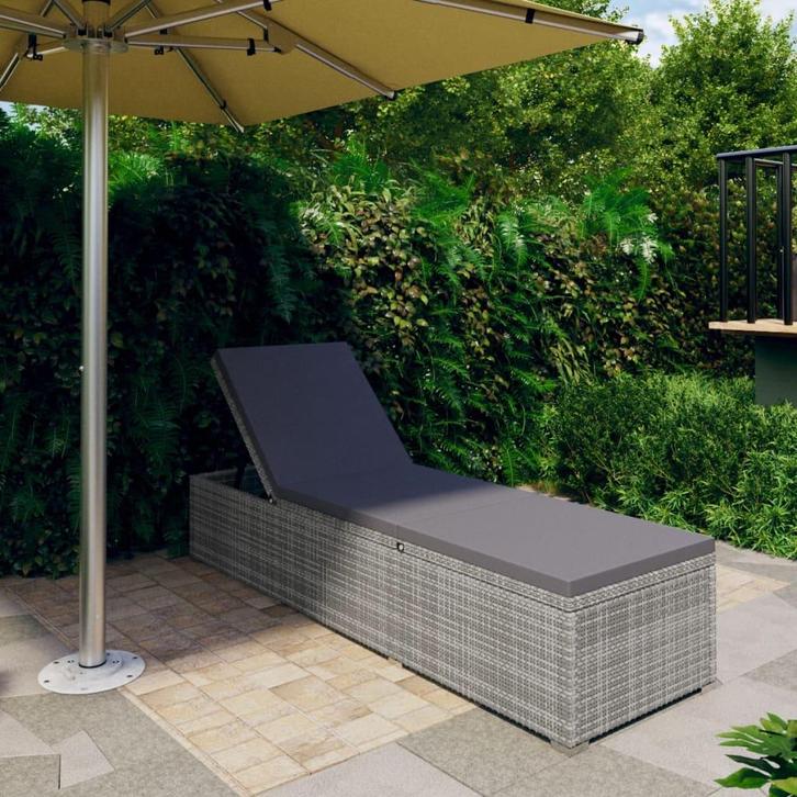 vidaXL Ligbed met kussen poly rattan grijs, Tuin en Terras, Ligbedden, Nieuw, Verzenden