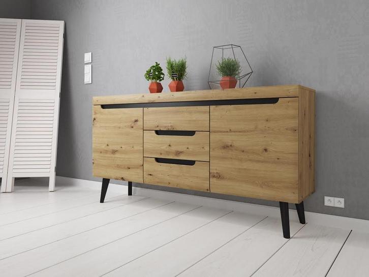 Dressoir Nebraska - Eiken - 160 cm, Huis en Inrichting, Kasten | Dressoirs, 25 tot 50 cm, Nieuw, 150 tot 200 cm, Verzenden