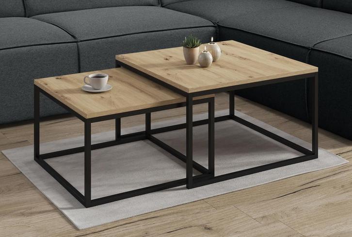 Salontafel Styler - Eiken - Set van 2, Huis en Inrichting, Tafels | Salontafels, Nieuw, 50 tot 100 cm, Minder dan 50 cm, Verzenden