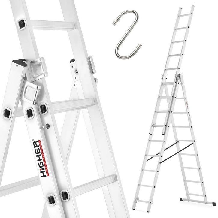Vouwladder - 3x9 treden - werkhoogte 5,06 m - aluminium, Doe-het-zelf en Bouw, Ladders en Trappen, Nieuw, Ophalen of Verzenden