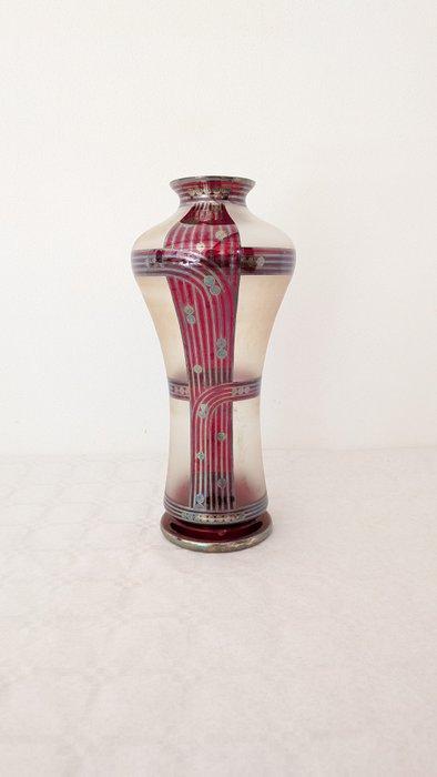 Art Nouveau - Vaas - Glas, Zilver - Silver - Satin glass, Antiek en Kunst, Antiek | Glaswerk en Kristal