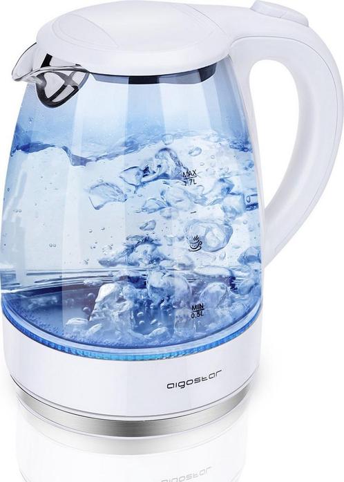 Aigostar Glazen Waterkoker - 1,7L - Blauw LED - 2200W - Wit, Huis en Inrichting, Woonaccessoires | Overige, Verzenden